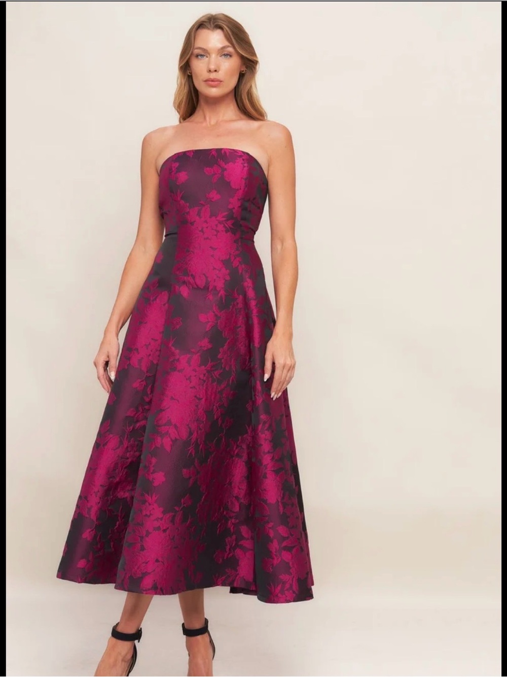 ROSE AFFAIR WOVEN JACQUARD MIDI DRESS